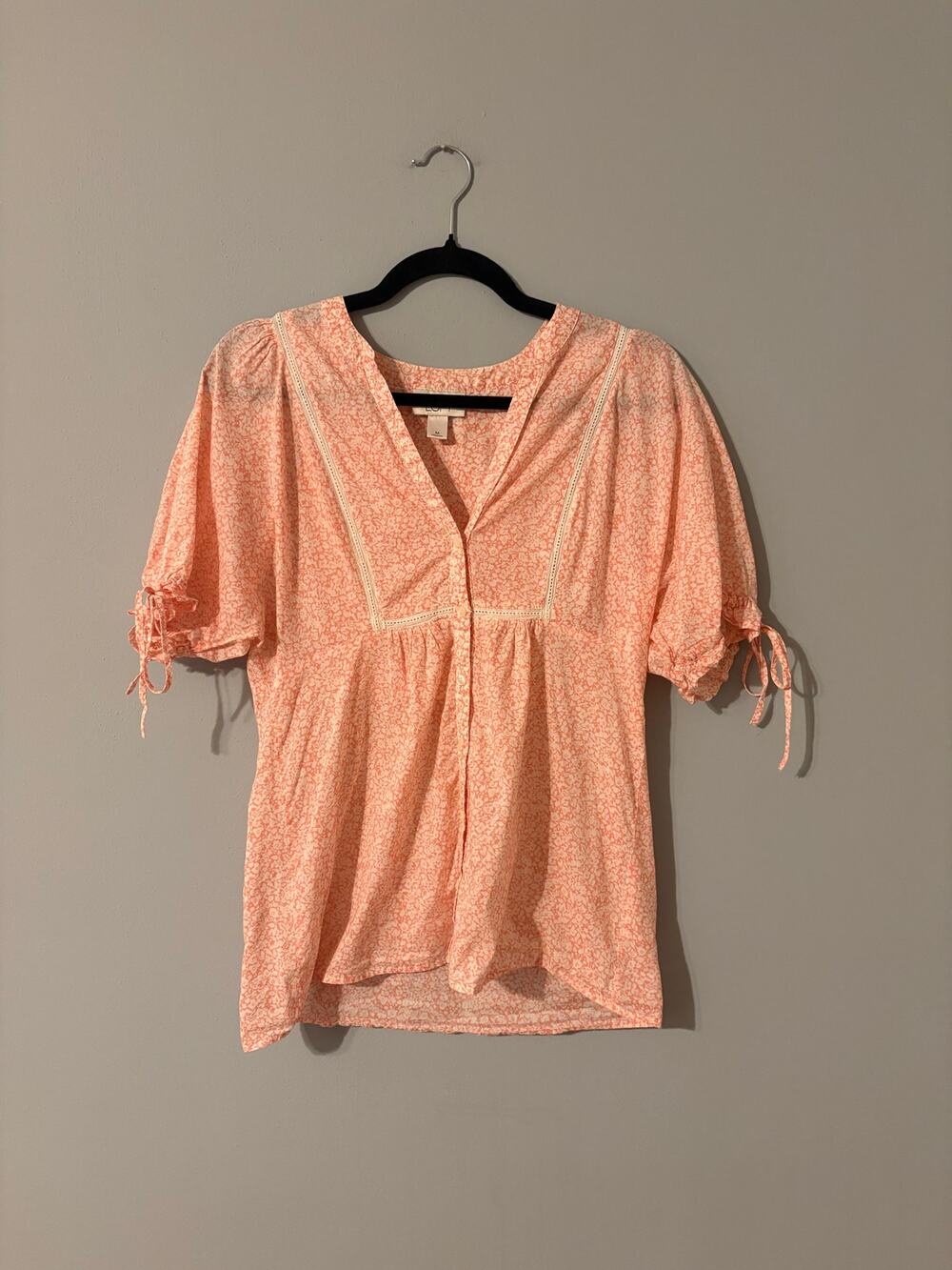 Anne Taylor LOFT boho paisley pink lace shirt womens size M
